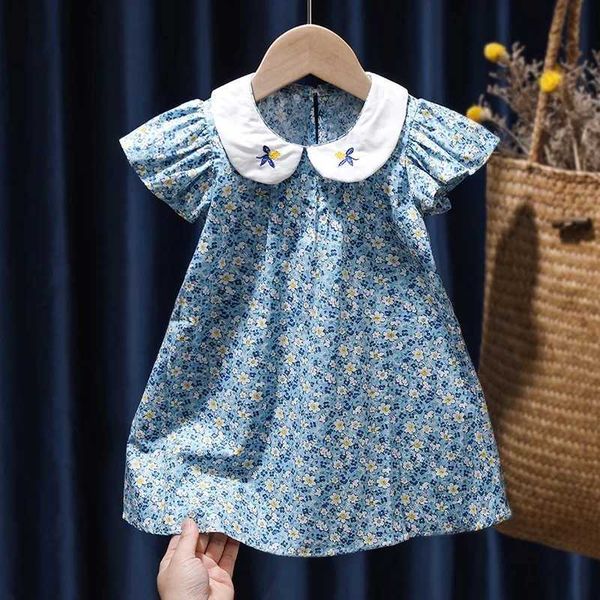 Summer New Baby Girl Cotton Dresses Doll Collar A Line Princess Dresses Floral Print Ruffled Sleeves Dress Kids Casual ClothesXJ240720