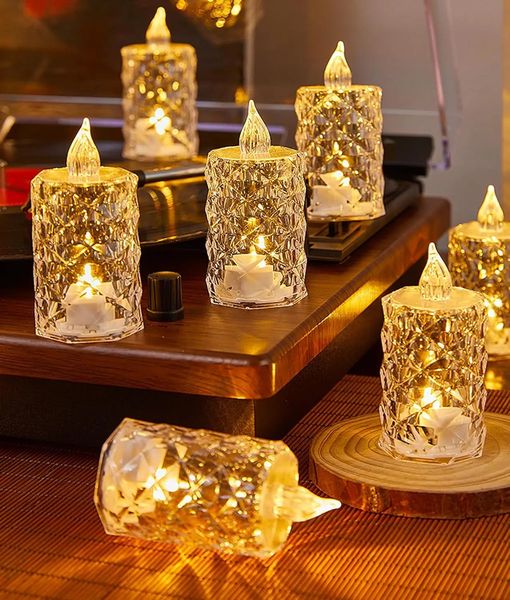 Crystal Candles LED Light Transparent Flameless Battery Power Lantern Night Lamp Wedding Party Birthday Xmas Halloween Decor 241209