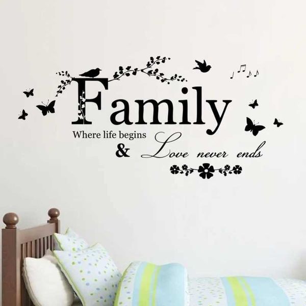 Family Love Never Ends Quote Vinyl Wall Decal Wall Lettering Art Words Wall Sticker Home Decor Wedding Decoration Living Room Y240730