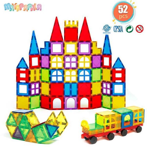 Magnetic Blocks 52 pieces of 7.5cm magnetic building blocks set Montessori educational toys childrens puzzles building Christmas gifts WX5.1