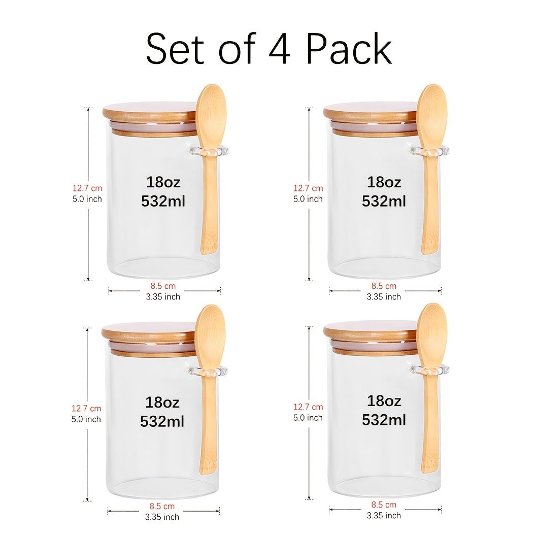 TEMU 18oz Set Of 4-6 Glass Jars With Bamboo Lids And Wooden Spoons, Coffee Tea Sugar Container Set For Loose Tea Canister Storage, Overnight Oats