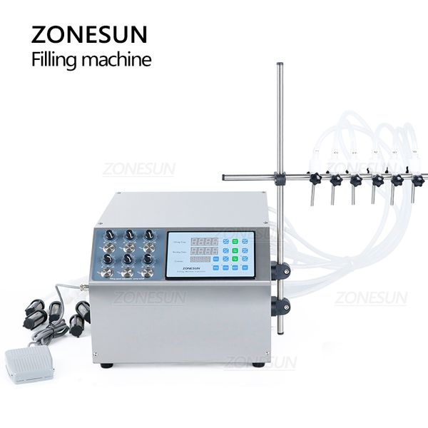 ZONESUN 6 Head Semi-Automatic Filling Machine Fruit Juice Mineral Water Bottling Fluid Liquid Dosing Dispenser ZS-DPYT6P