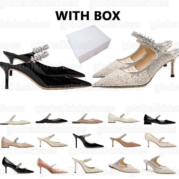 Womens Designer High Heels Flat Shoes Glitter Sandals Crystal Embellished Mules Glittery Strap Mesh Pumps White Black Nude Patent Leather Sl