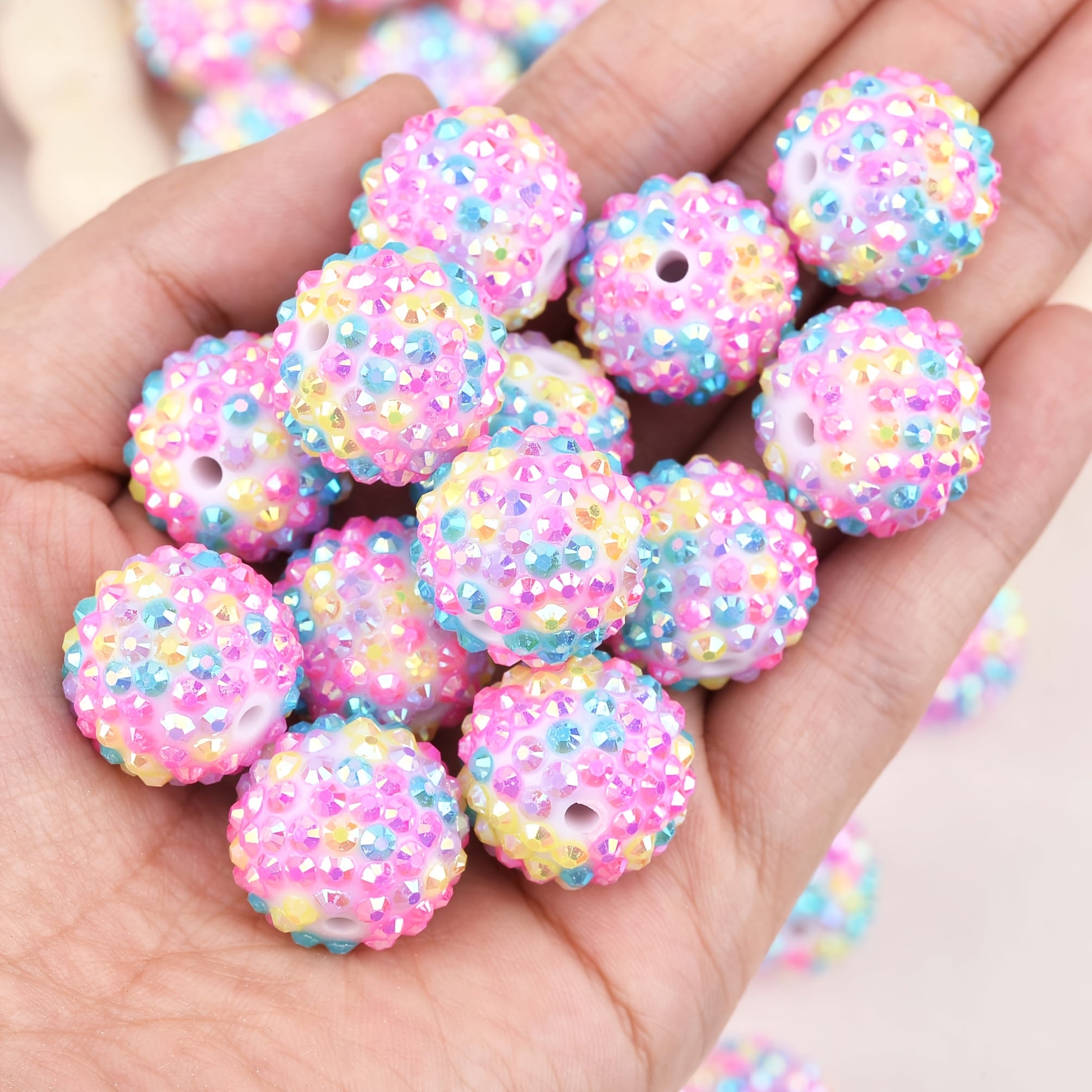 TEMU 20pcs 20mm Sparkling Disco Ball Beads - Pastel Multicolor Bubblegum Beads For Making, Bracelets, Necklaces & Holiday Crafts (halloween,