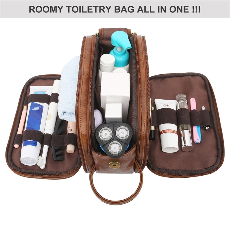 Toiletry Bag for Men Large Travel Shaving Dopp Kit Waterresistant Bathroom Toiletries Organizer PU Leather Cosmetic Bags251009