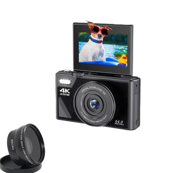 4K Digital Camera 18X Digital Zoom 64MP Compact Cameras 3&#039;&#039; 180° Flip Screen with Flash WiFi for Photography Vlogging YouTube Vint