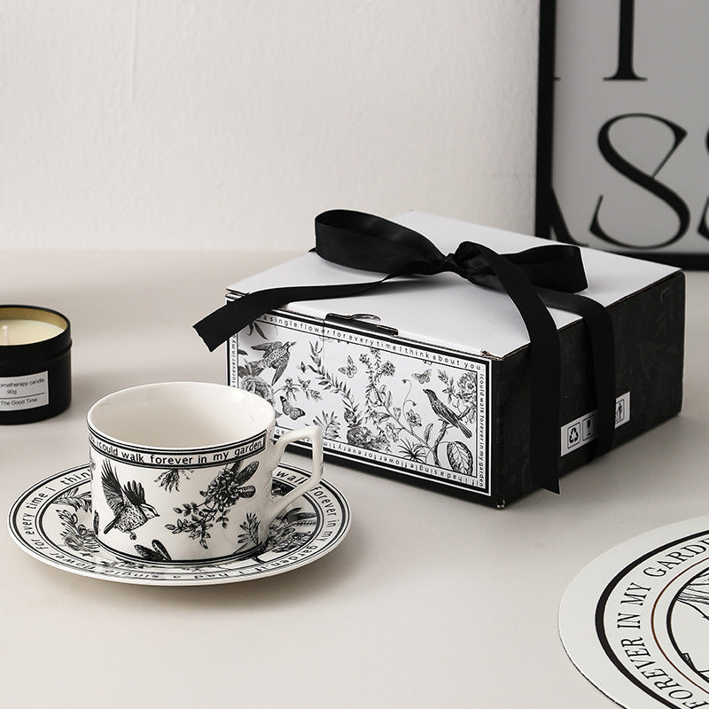 Black and White PatternCeramic Dishes and Plates Sets Korean Simple Retro Afternoon Tea Cup with Tray Special Tableware R250813