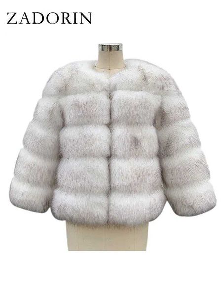 ZADORIN High Quality Faux Fox Fur Coat Women Luxury Fluffy Warm 3-4 Sleeve Fur Jacket for Women Winter Short Mink Coat OuterwearXJ241116