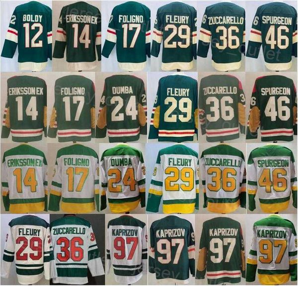 Reverse Retro Hockey 97 Kirill Kaprizov Jersey 36 Mats Zuccarello 24 Matt Dumba 46 Jared Spurgeon 17 Marcus Foligno 29 Marc-Andre Fleury 14