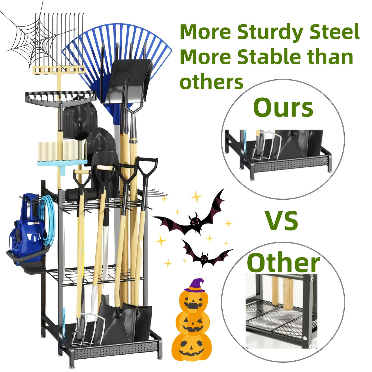 TEMU Rack Accessories Garage Garden Tool Organizing Rack, Tool Storage Rack With Hook, Metal Yard Tool Holder, For Long Handle Tools, Broom, Shovel,