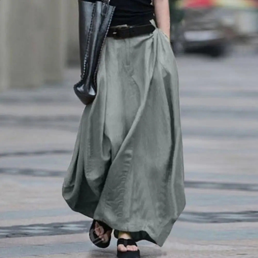 Vintage Summer Skirts Women High Waist A-Line Ankle-Length Cotton Linen Skirt Female Beach Maxi Long Skirts Boho Retro Skirts 240823