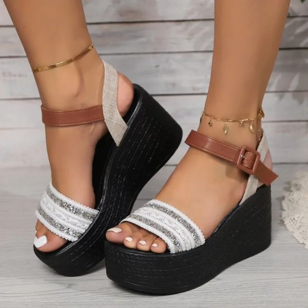 Soled Sandals Thick for Large Size Summer New Women Shoes Ankle Buckle Wedges High Heel Female Beach Sandalias De Mujer d6d0