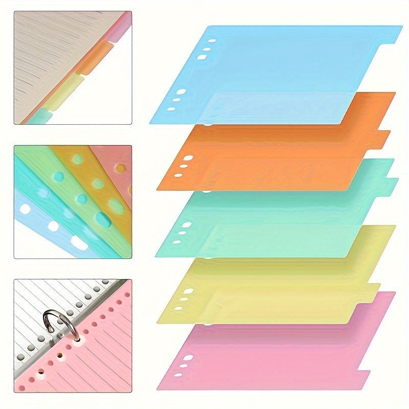 TEMU 5-color A5 Binder Notebook With Plastic Dividers - , Orange, Yellow, Green, Blue, Multi-, Office Supplies For Organizing Notes And Documents,