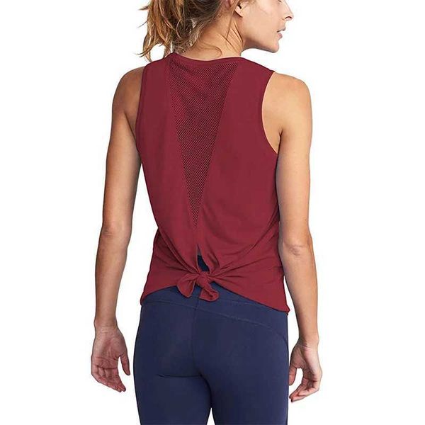 Mulheres tanques de ioga tops Sexy Mesh Back Fitness Yoga Camisetas sem mangas Executando a camiseta rápida Sports Dry Sports