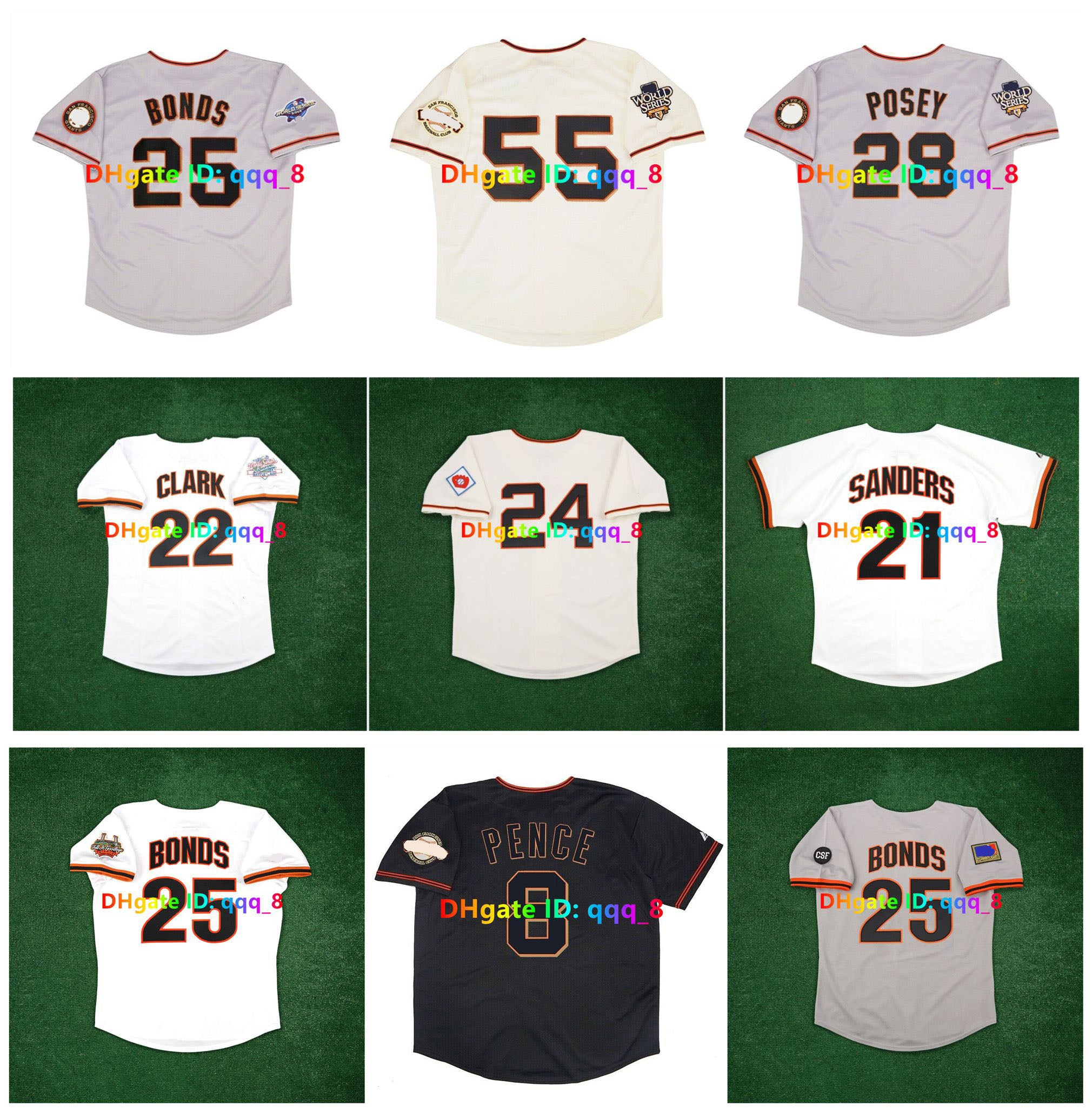 Barry Bonds 2010 2002 World Series SF Giants Throwback Baseball Jersey Tim Lincecum Buster Posey Madison Bumgarner Willie Mays Deion Sanders Crawfor
