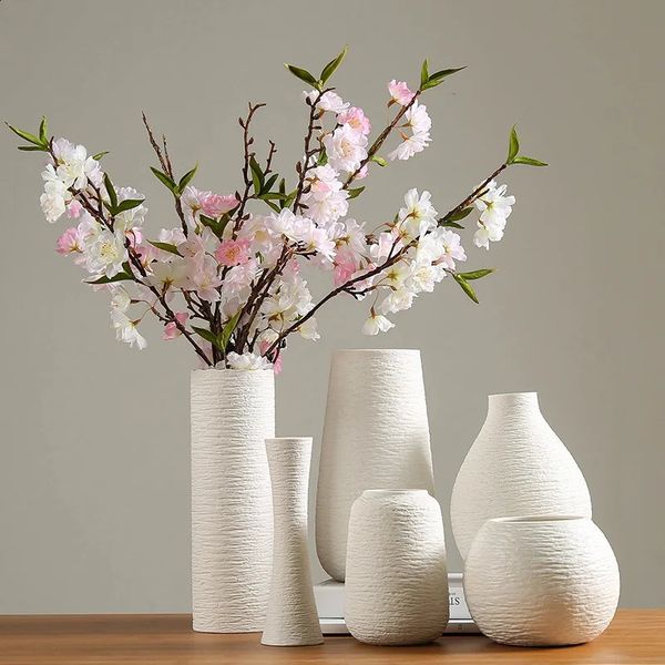 White Vase Ceramic Vase Decoration Dry Flower Arrangement Modern Minimalist Literature Living Room White Creative Home Decoration 240902