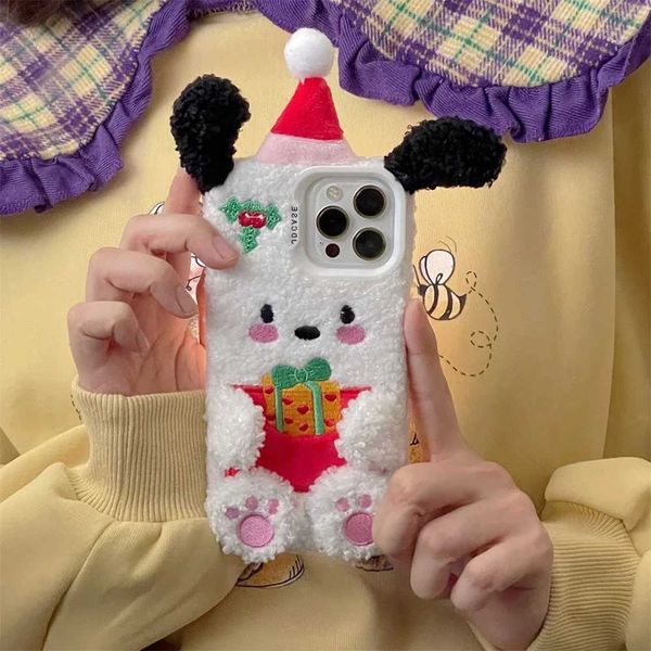 High Quality 3D cartoon plush Christmas Pochacco 3D phone case suitable for iPhone 16 15 14 12 11 Pro maximum anti fall back cover O241209