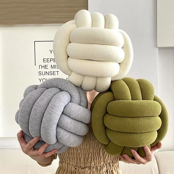 Knot CushionDecorative Pillow Hand Cushion Sofa Throw Pillow Soft Round Handmade Knotted Ball Car Bedding Stuffed Pillow Bed Living Room Cha