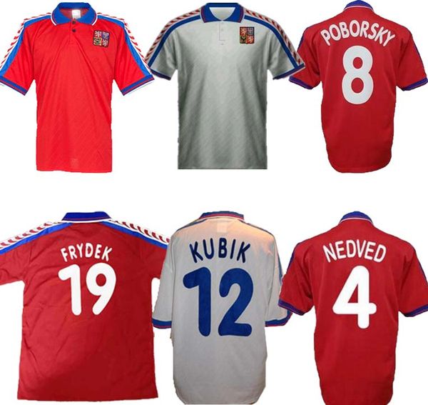 1996 Retro Czech Republic Soccer Jerseys 1996-1997 Home #18 NOVOTNY #4 NEDVED #8 POBORSKY #19 FRYDEK Football Shirts uniform