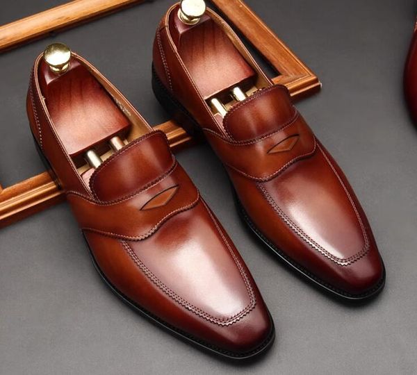 Party Fashion Men Business Suit Wedding Dress Shoes Handmade Casual Cowhide Loafers Genuine Oxfords Flats Lace-up Formal Office Leather Shoe