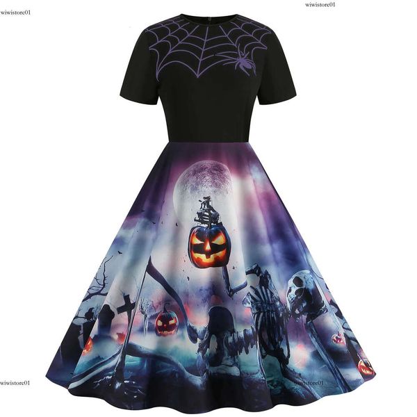 Halloween Disfraz Mujer Goth Women Cosplay Costumes Retro Dresses Robe Swing Pumpkin Skull Print Clothes Carnival Dress Up Party Ca2