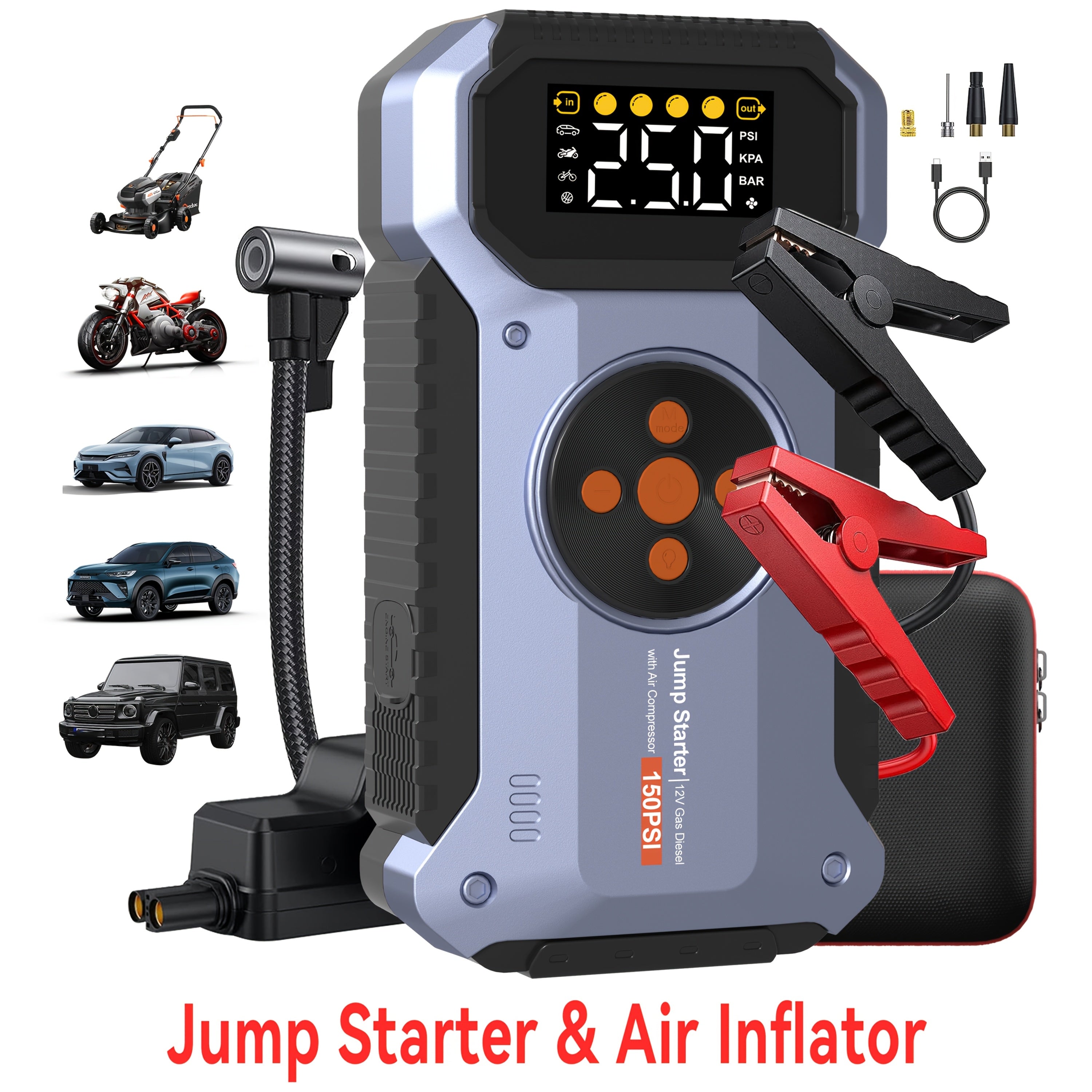 TEMU 6000a Car Jump Starter With Air Portable Jump Box, Starter Portable12v Carbattery Booster With 150psl Tiretire Inflator For 7.5l Gas-6.0l