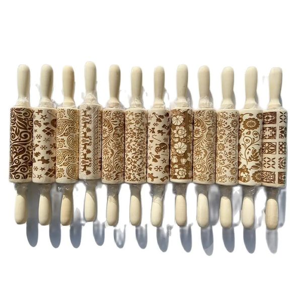 Wooden Christmas Rolling Pins Rock Snowflake Elk Embossing Baking Tool Cookies Biscuit Fondant Cake Patterned Roller Dropship 250113