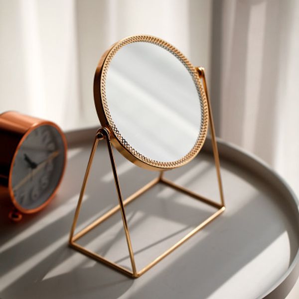 ddmygifts European style golden makeup princess single-sided countertop mirror, large high-definition and simple portable beauty mirror A