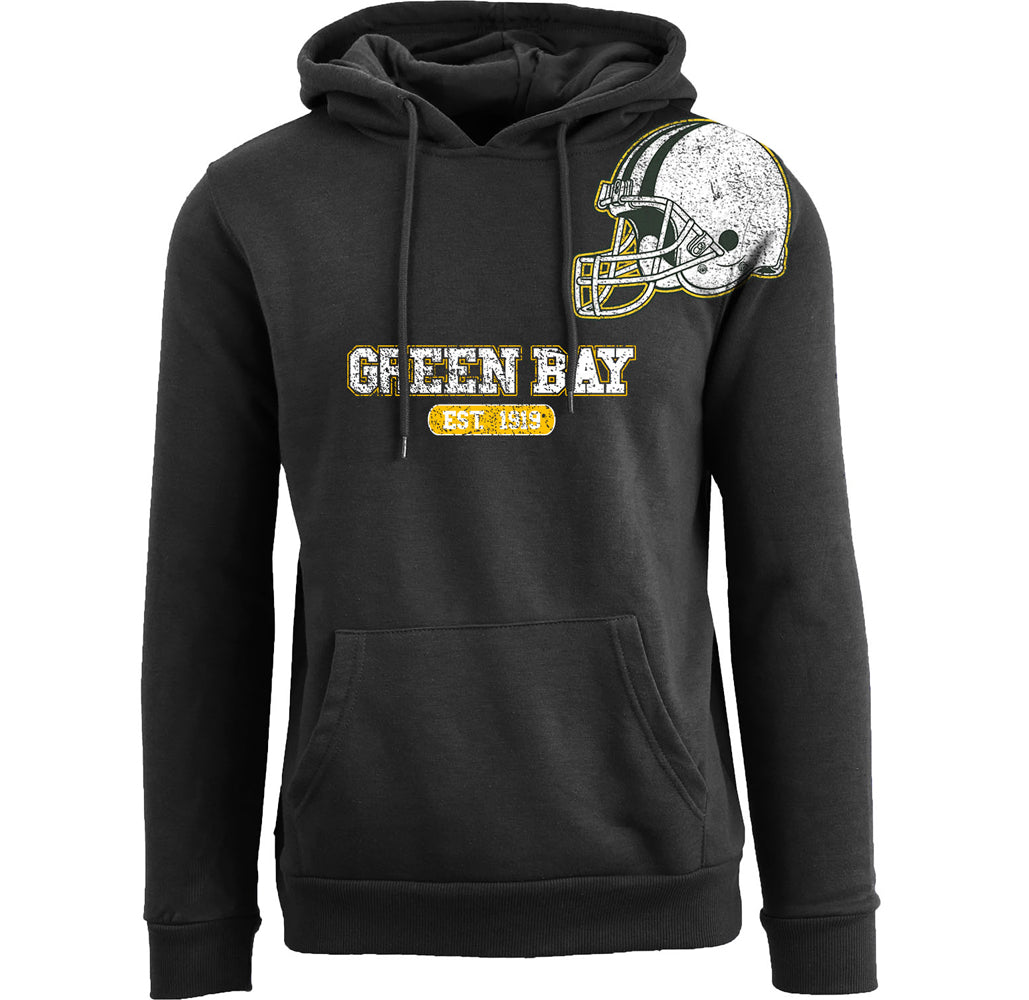 Football Team Helmet Pullover Hoodie - Men's Awesome Football Helmet Pull Over Hoodie - Green Bay - Black - 2XL