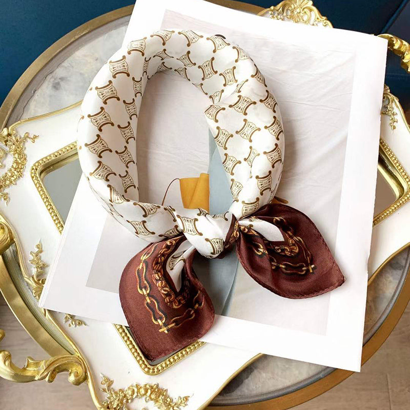 Luxury Print Silk Square Scarf Women Spring Neck Tie Shawl Wraps Female 53cm Hair Hand Wrist Headkercheif Hijab Bandana 2023