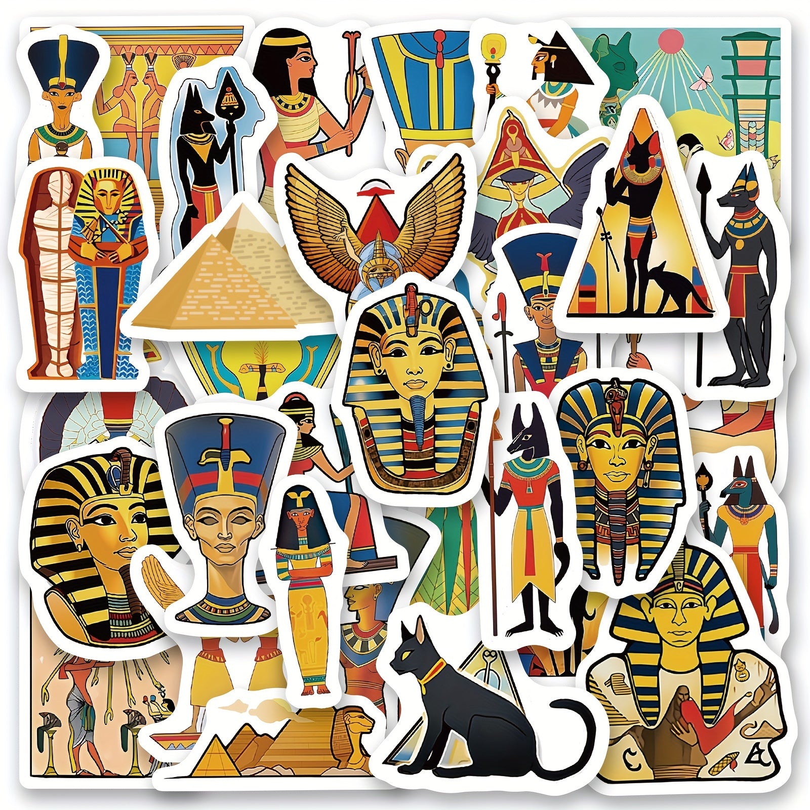 TEMU 50-pack Ancient Egypt Stickers, Waterproof Vinyl Decals, Pharaoh, Sphinx, Pyramid Designs, Aesthetic Decor For Laptops, Water Bottles, Phones,