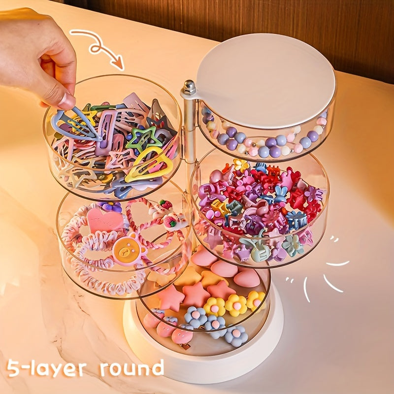 TEMU 360° Rotating Vanity Organizer - Cosmetic, Jewelry & Accessory Storage With Clips - Sleek Desktop Decor For Makeup, Headdresses & More