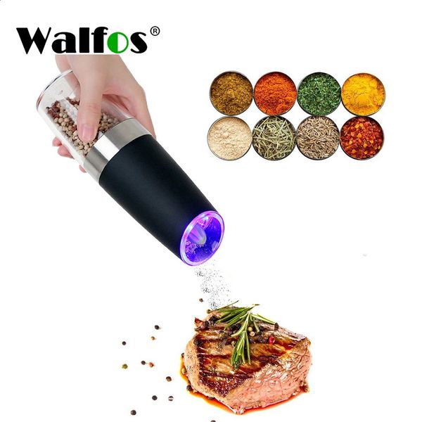 Walfos Stainless Steel Pepper Mill Electric Gravity Salt and Pepper Grinder Shaker Automatic Kitchen Tools Spice Mills 250117