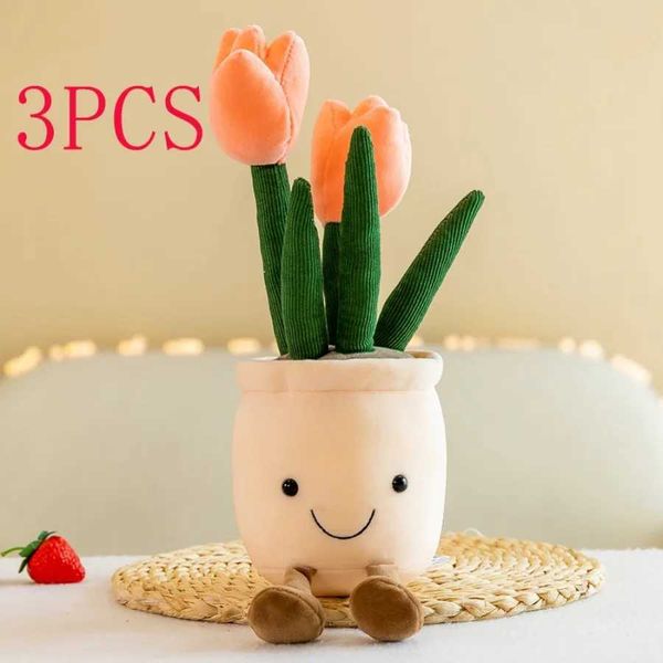 Plush Dolls Tulip Plant Plush Toy Succulent Plant Plush Stuffed Toy Potted Flower Decoration Toy Creative Gift for Room Bookshelf Decor z241