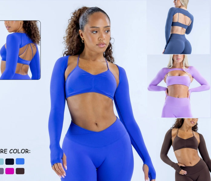 DFYSET 3-Piece New Seamless Yoga Activewear Set Options High-Waisted Crisscross Butt-Lifting Yoga Shorts Wrap Bra Shawl 2-Piece Outdoor Recreation y