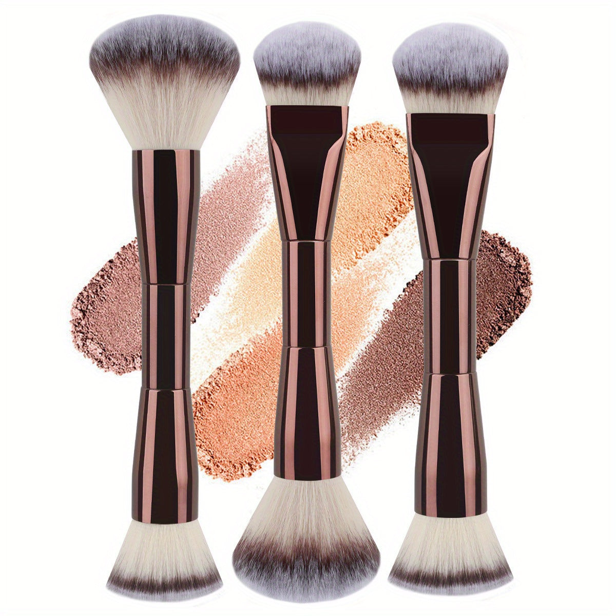TEMU 3pcs Double Head Makeup Brush Foundation Make-up Brush Loose Powder Brush Contour Brush Beauty Tool