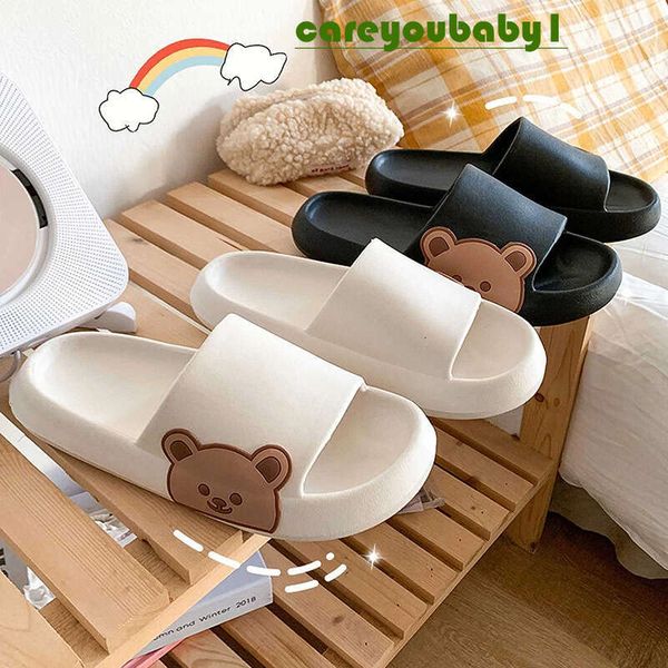 Summer Slippers Women Shoes Beach Slides Cartoon Bear Flip Flops Flat Sandals Home Bathroom Anti-Slip Slipper Man Couple Sandals Ed4