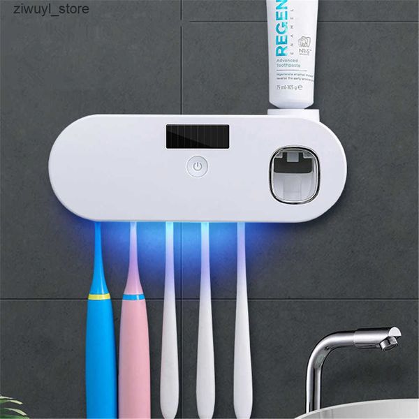 Toothbrush Holders Solar Energy UV toothbrush holder dental pad dispenser bathroom toothbrush storage box multifunctional storage holder USB