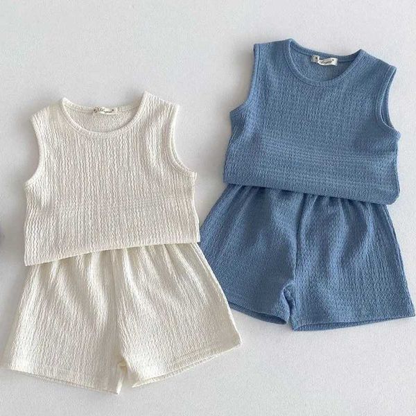 New Arrival Korean Sle Solid Baby Gauze Homewear Children Breathable Loose Sleeveless Tank Tops + Shorts 2Pcs Thin Pajamas SetXJ250104