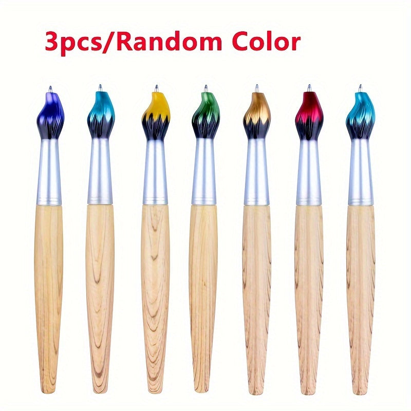 TEMU Creative Brush Styling Pens: Realistic Wood Oil Painting Effect, Smooth Ballpoint, Styling - Back To School, Kawaii Stationery, Colors For