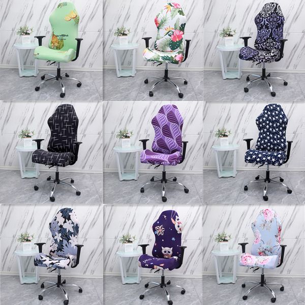 Chair Covers Office Computer Gaming Stretch Spandex Armchair Gamer Seat Cover Printed Household Racing Desk Rotating Slipcovers 221202