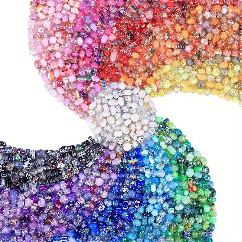 TEMU 260pcs Vibrant Glass Beads & Rhinestones Mix - Assorted Colors With Large Hole Spacer Beads For Making, Crafting Earrings, Bracelets, And