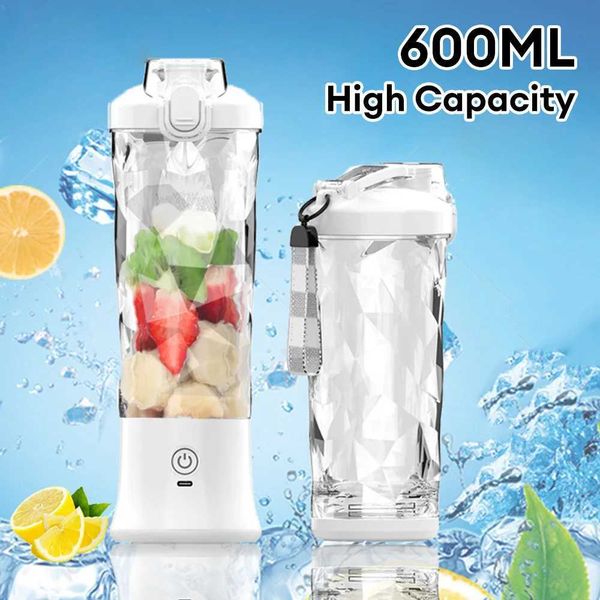 Portable 6-blade electric juice blender 600ML fruit juice blender USB rechargeable smooth vibration juice cup blender W241025
