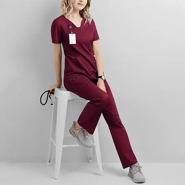 Hospital odontológico Conjunto de trabalho Roupas de beleza Cloth Clothing Elastic Cotton Spandex Body Nurse Feminino Uniforme Male Nurma Ma
