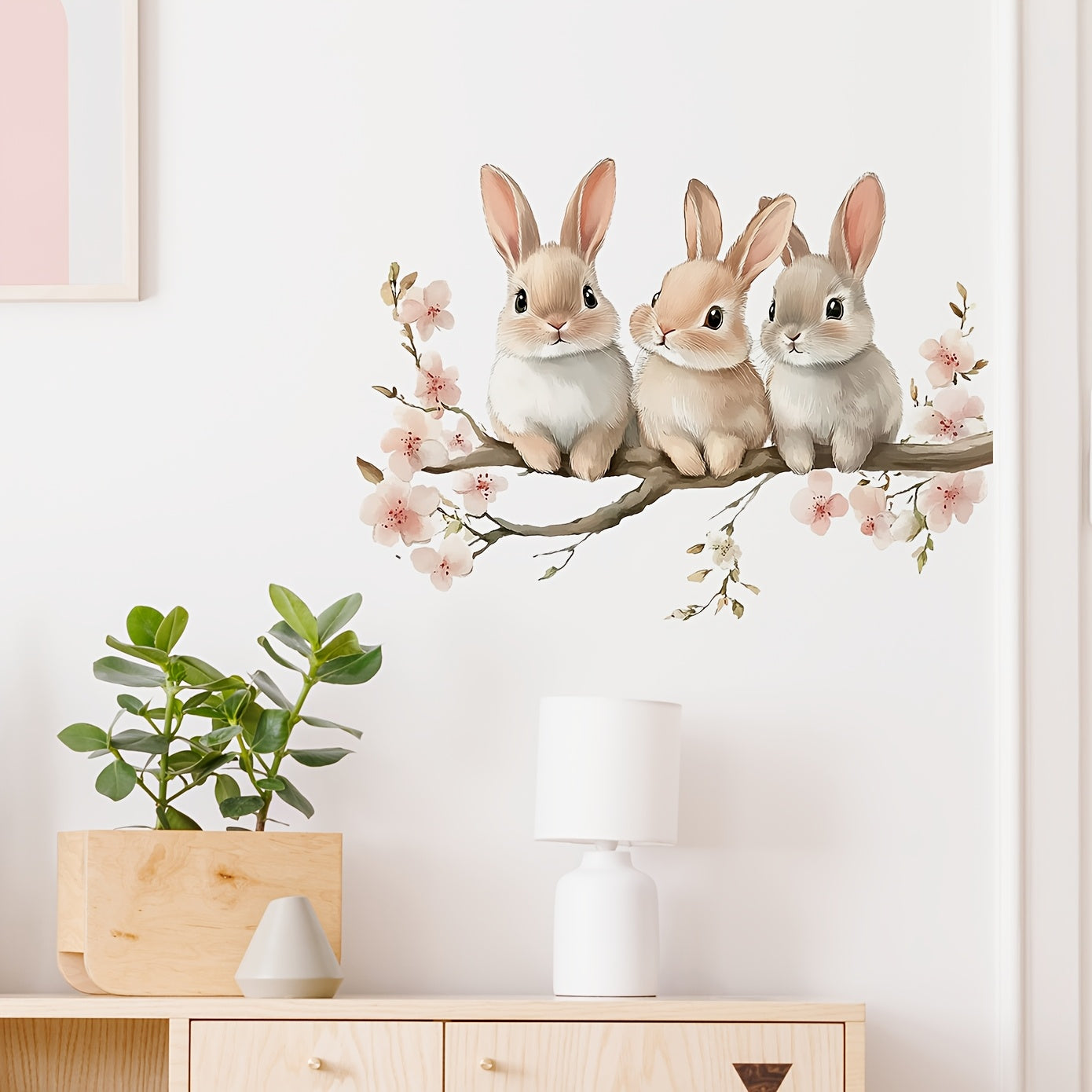 TEMU Deco Bunny Wall Stickers With , Removable Plastic Wall Decals, Self-adhesive Animal Themed Decor For Living Room, Bedroom, Shop - Irregular