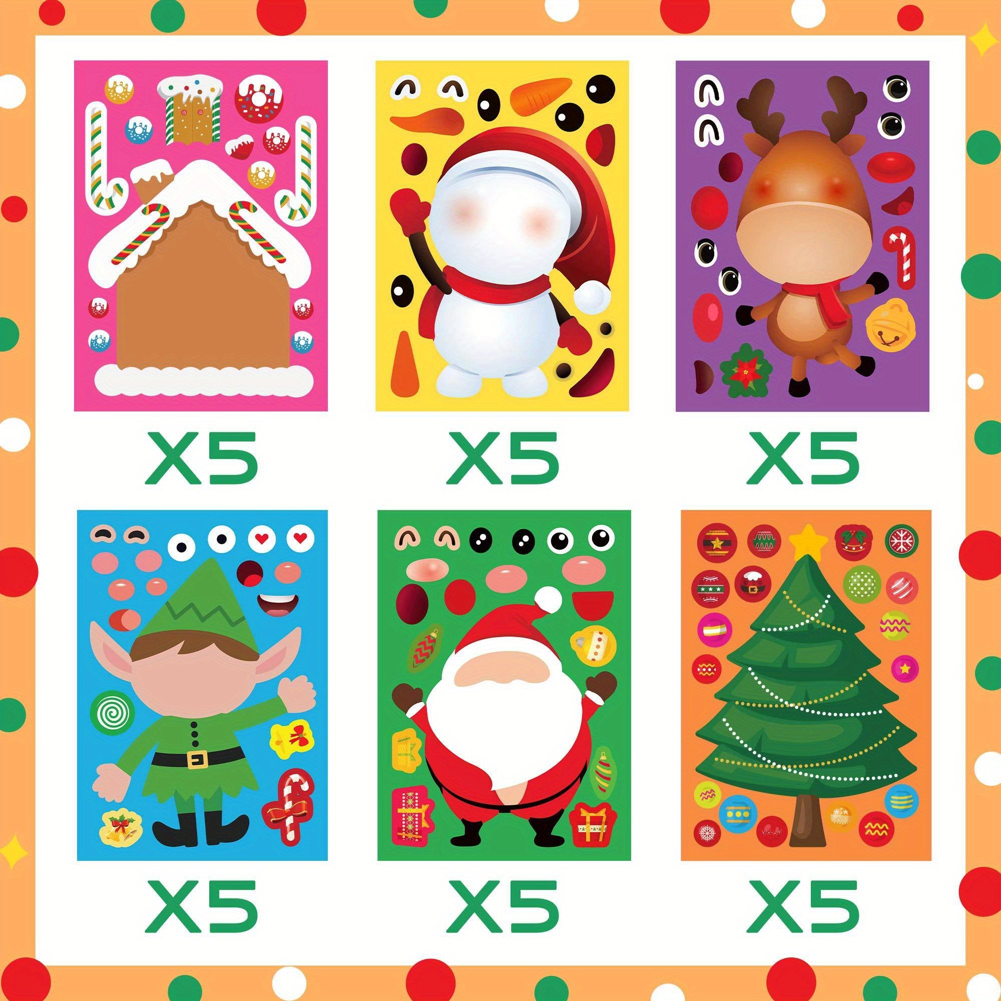 TEMU Diy Christmas Stickers For Kids - Make Your Own Sticker Craft Kit: Santa, Gnome, Reindeer & Snowman Faces, Creative Holiday Party Activities,