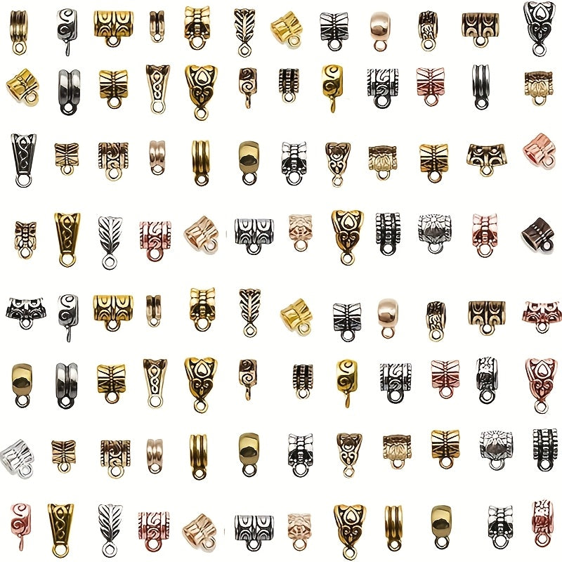 TEMU 100pcs Metal Spacer Bail Beads, Silvery & Hanger Clasps With Loops For Bracelet, Jewelry Making Findings