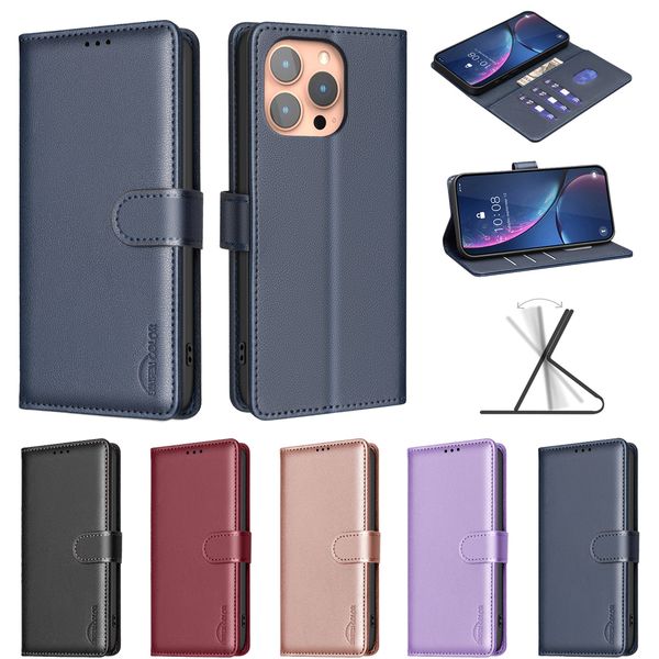 RFID Blocking Business Leechee Grain PU Leather Wallet Cases Credit ID Card Slot Holder Flip Cover Magnetic Pouch For Iphone 16 Pro Max SE4