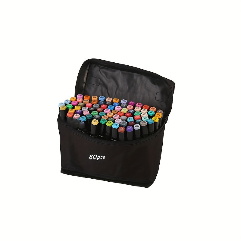 TEMU 24-60-80-168 Color Marker Set, Double Head Marker, Comic-design-school Marker Set, Felt Tip Pen, Coloring, With Tote Bag, Suitable For Drawing,