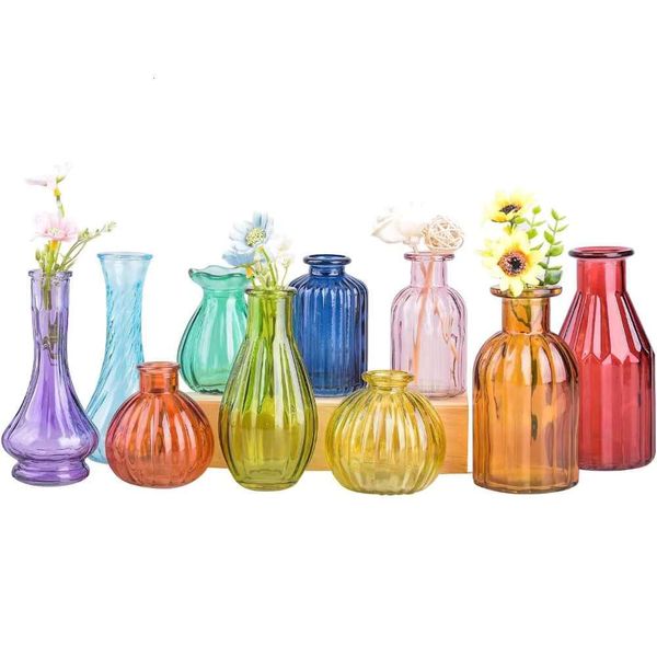 Vases wers,Glass Colored Bud in Bulk Set of 10,Small Vintage Vase Bottle for Wedding Decorations R250206